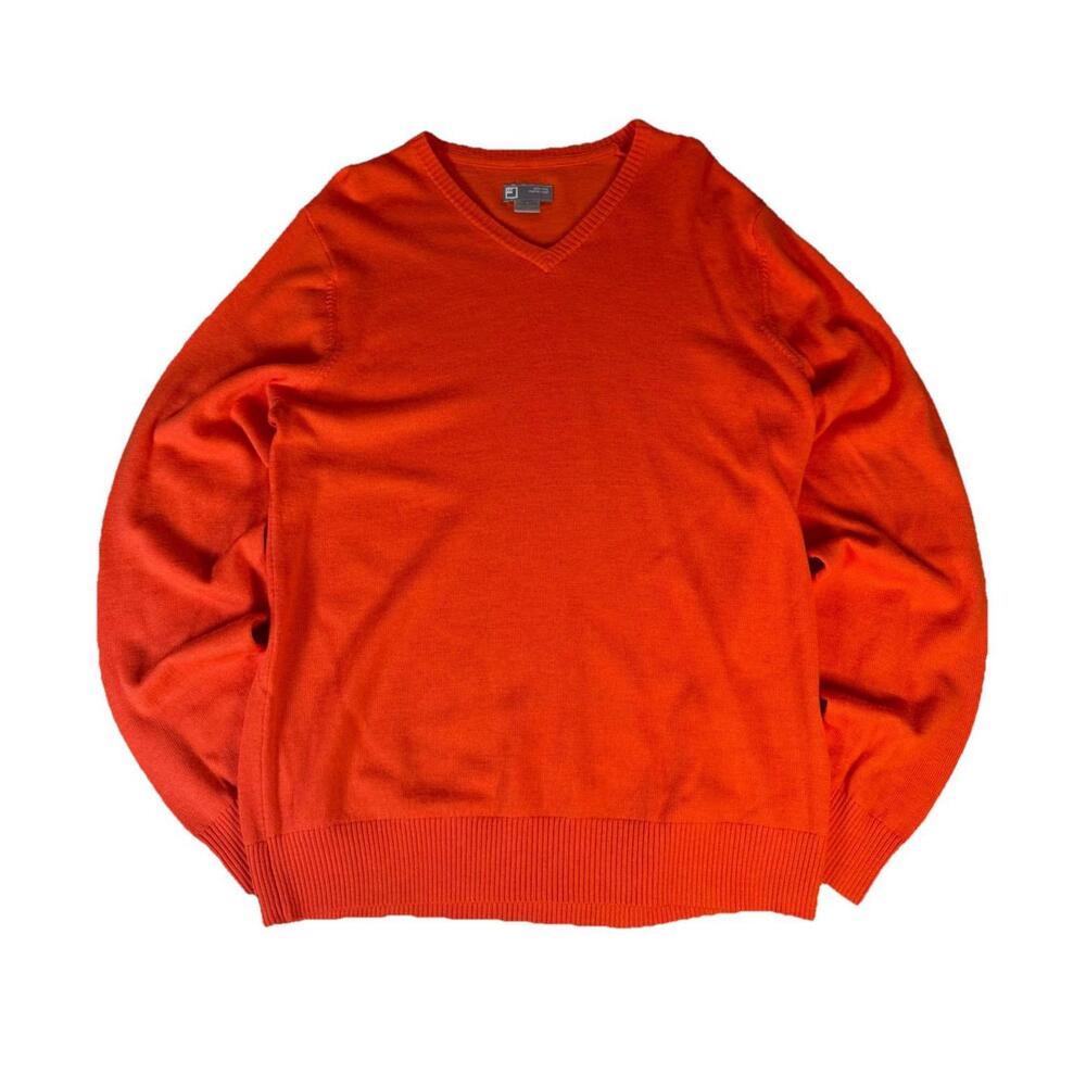 Vintage JCP Fine Merino Wool Sweater V Neck Long Sleeve Orange Prep Men’s Large